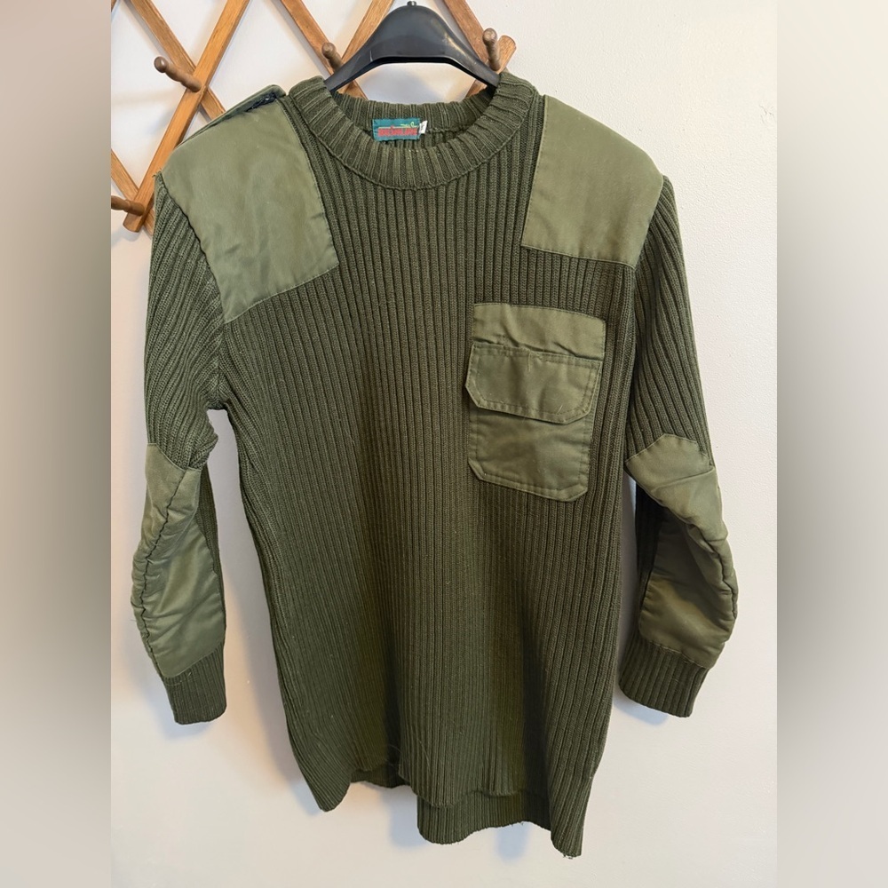 Vintage Bushline Wool Blend Commando Sweater - Olive Green Size M hunting